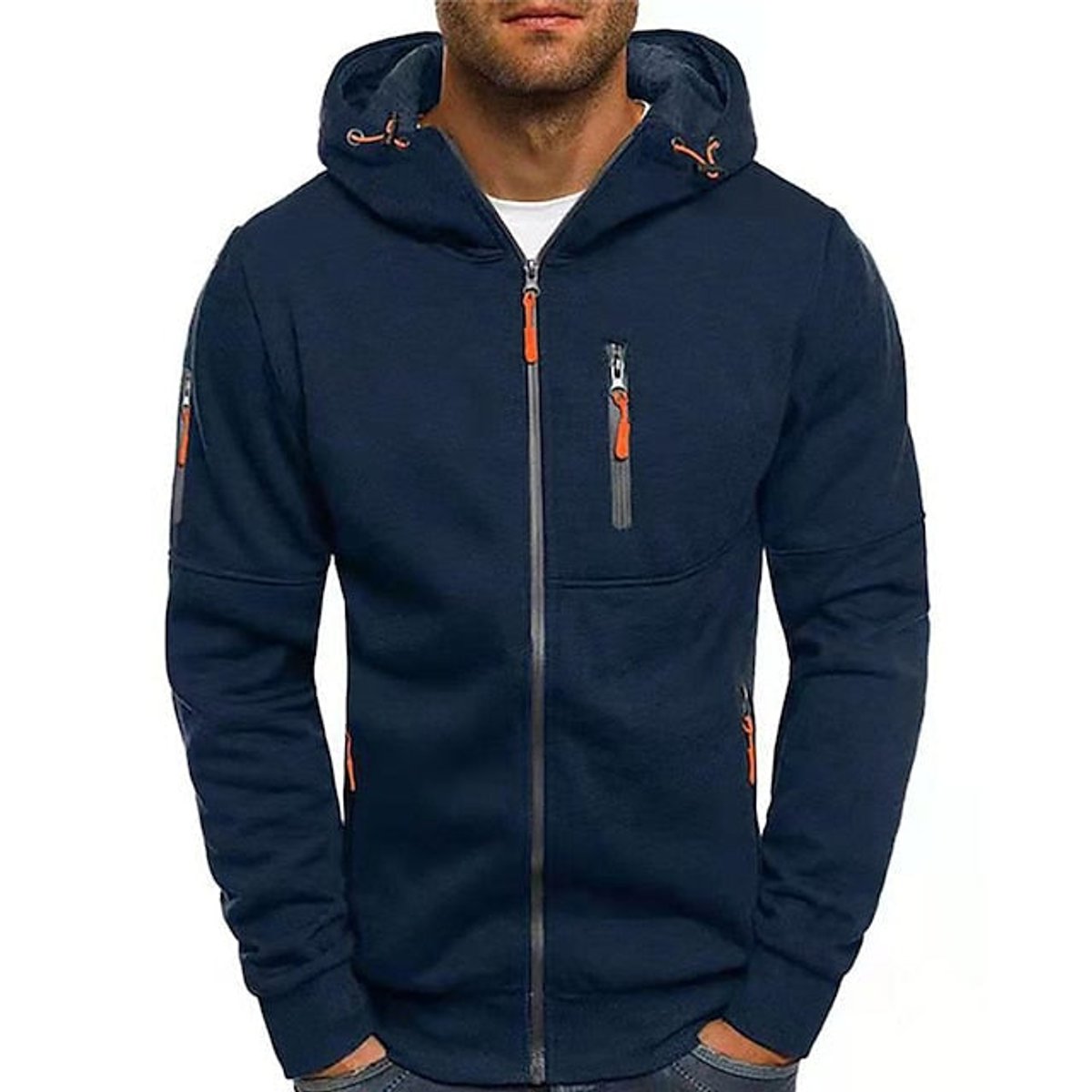 Sweat à capuche zippé détails contrastants bleu marine pour homme