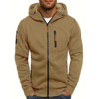 Sweat à capuche zippé détails contrastants kaki pour homme