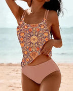 Tankini deux pièces à motif ornamental pour femme