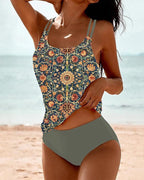 Tankini deux pièces à motif ornamental pour femme