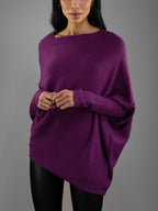 Top poncho asymétrique col bateau manches longues violet pour femme