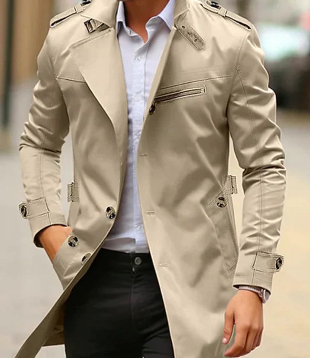 Trench ajusté double boutonnage détails militaires beige clair pour homme