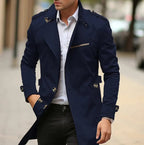 Trench ajusté double boutonnage détails militaires bleu marine foncé pour homme