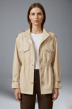 Trench ceinturé à poches multiples et col montant crème pour femme