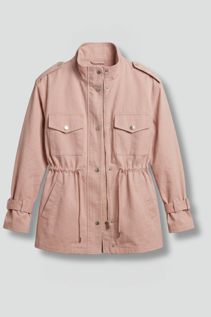 Trench ceinturé à poches multiples et col montant pour femme