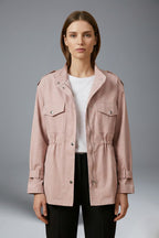 Trench ceinturé à poches multiples et col montant rose pour femme