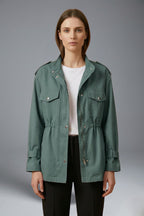 Trench ceinturé à poches multiples et col montant vert pour femme