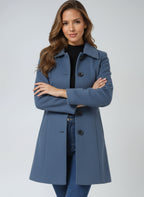 Trench classique ajusté à boutons bleu pour femme