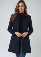 Trench classique ajusté à boutons bleu foncé pour femme