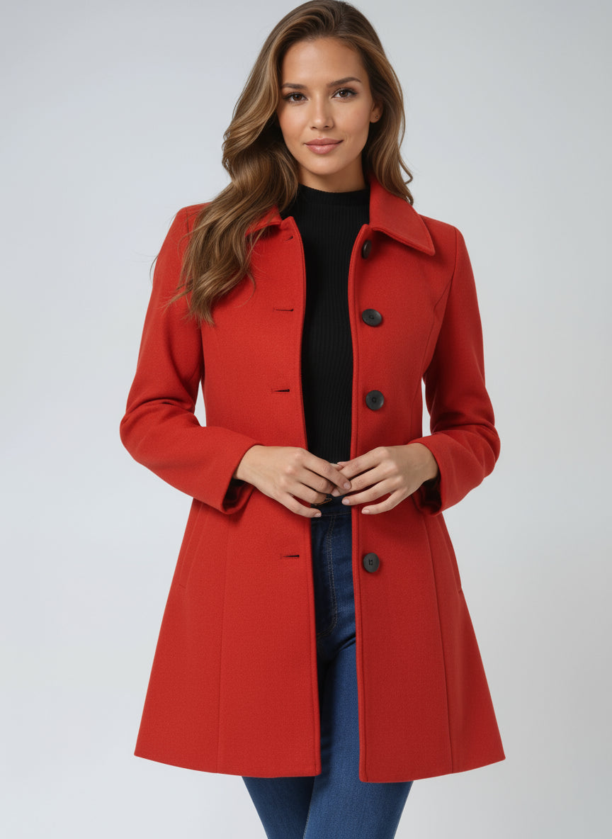 Trench classique ajusté à boutons rouge pour femme