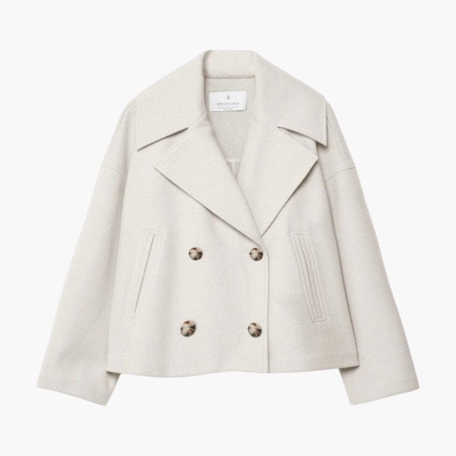 Trench court col cranté double boutonnage beige pour femme