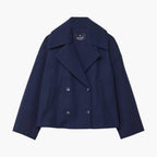 Trench court col cranté double boutonnage bleu pour femme