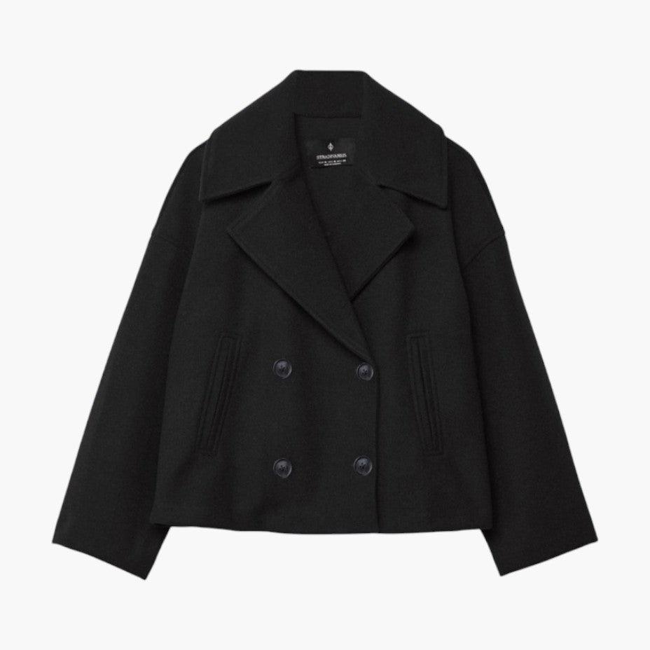 Trench court col cranté double boutonnage noir pour femme