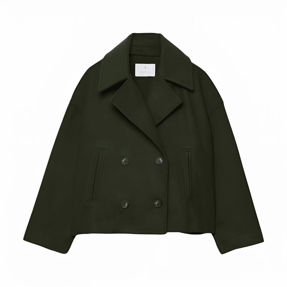 Trench court col cranté double boutonnage vert pour femme