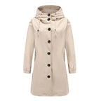 Trench long à capuche et poches beige pour femme