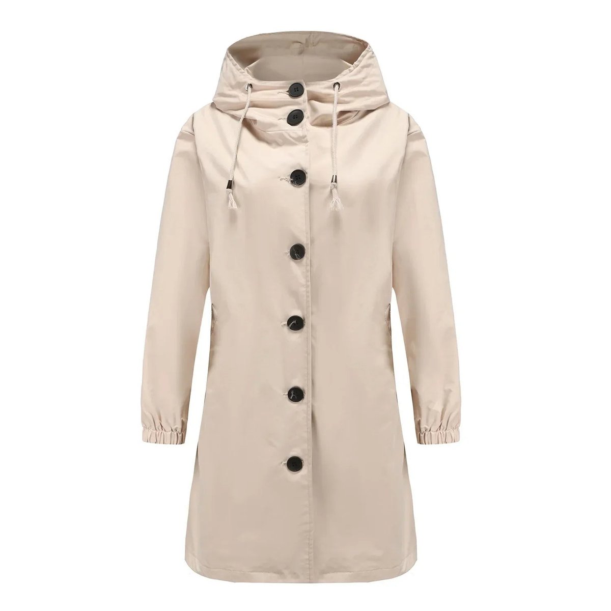 Trench long à capuche et poches beige pour femme