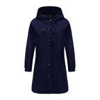Trench long à capuche et poches bleu marine pour femme