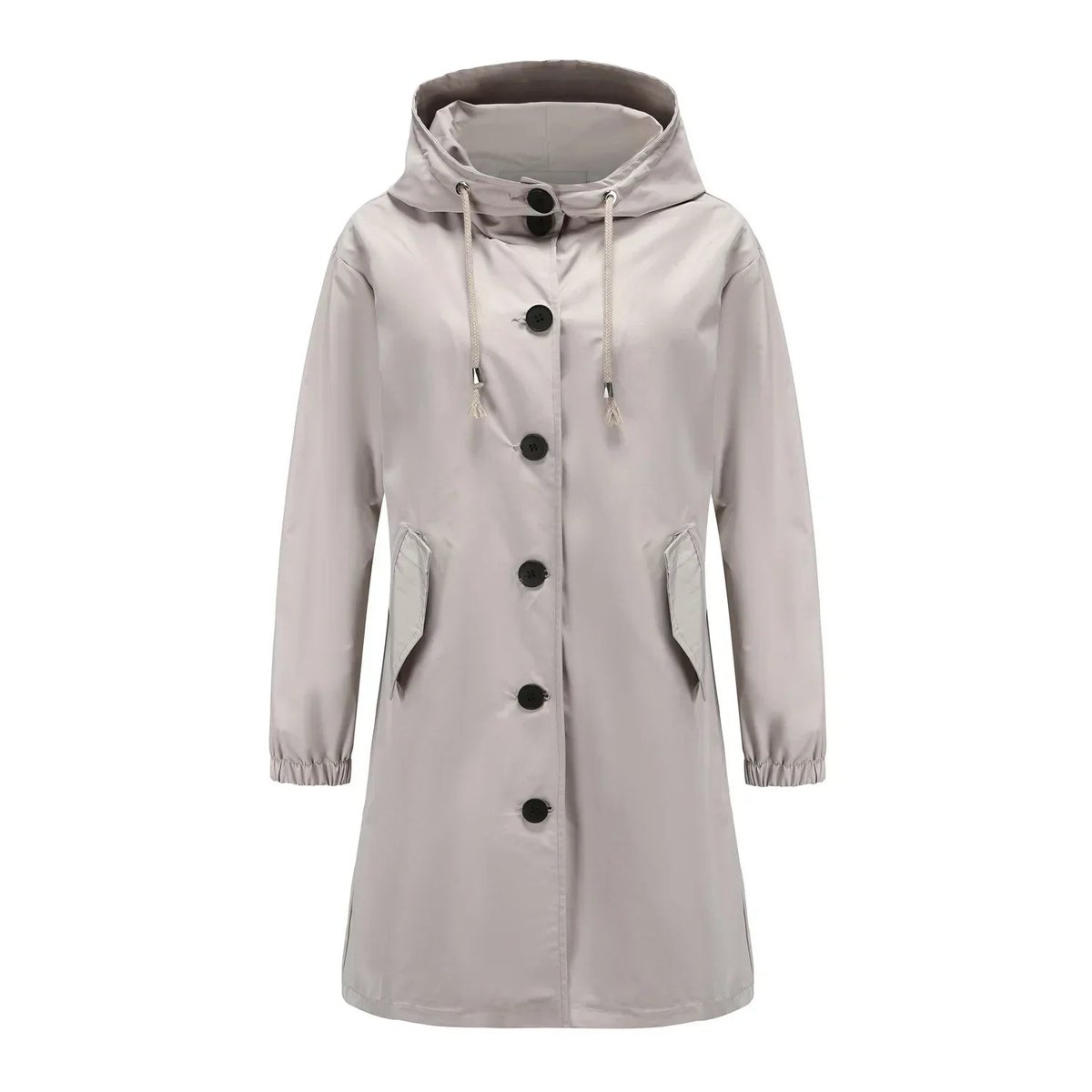 Trench long à capuche et poches gris pour femme