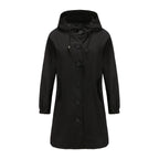 Trench long à capuche et poches noir pour femme