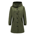 Trench long à capuche et poches vert olive pour femme