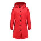 Trench long à capuche et poches rouge pour femme