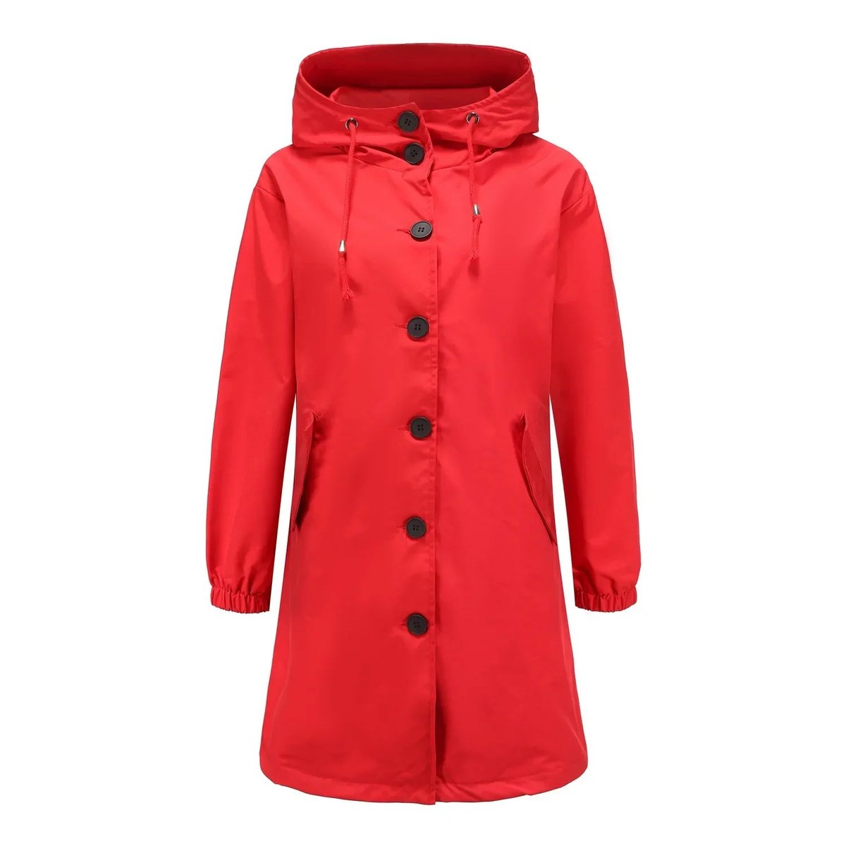 Trench long à capuche et poches rouge pour femme