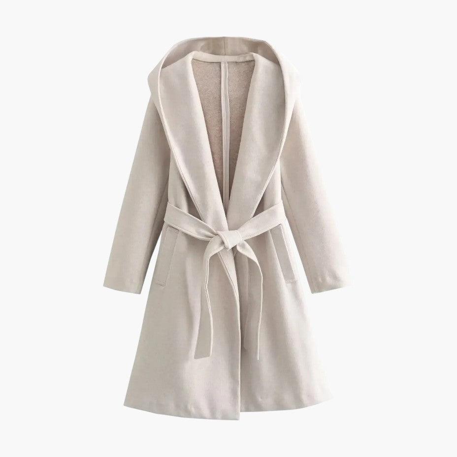 Trench long à capuche et ceinture beige pour femme