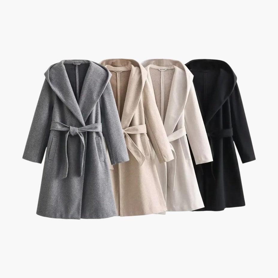 Trench long à capuche et ceinture pour femme – vue 9