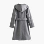 Trench long à capuche et ceinture pour femme
