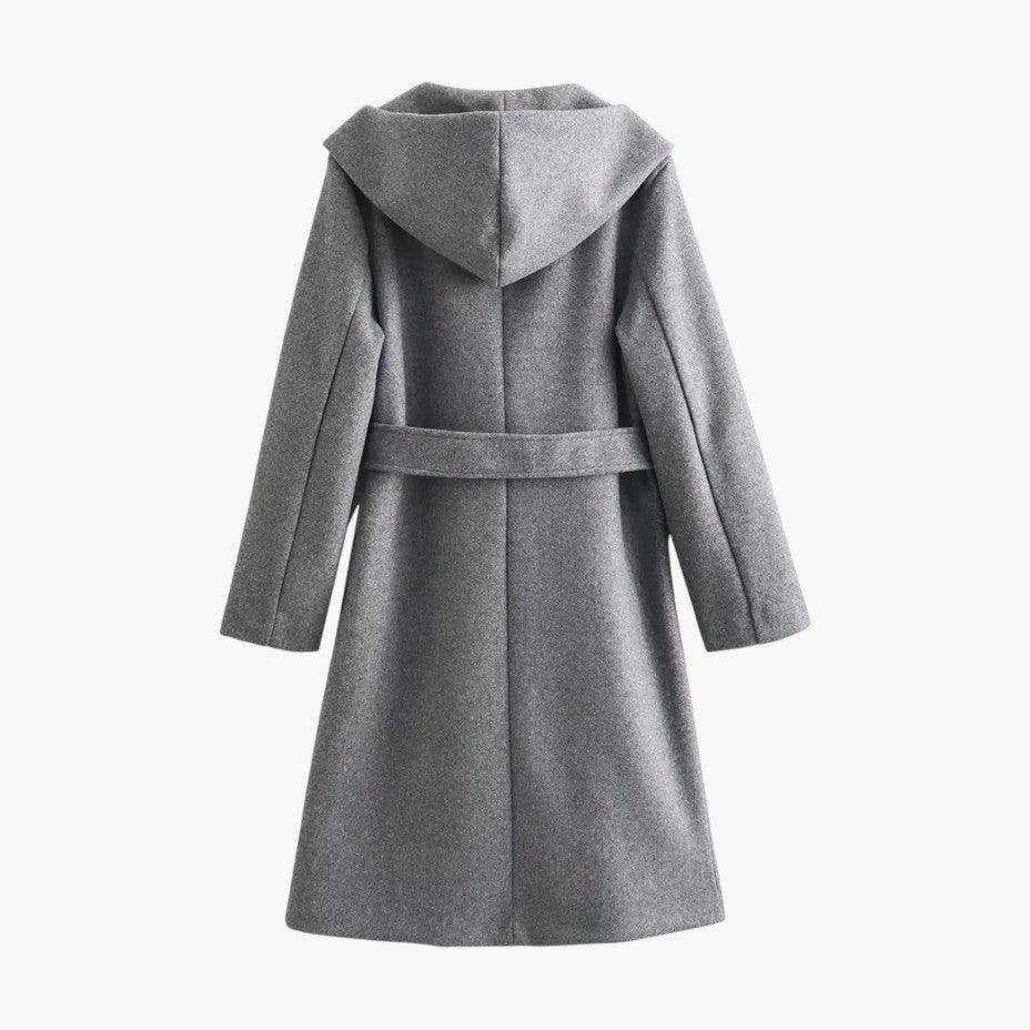 Trench long à capuche et ceinture pour femme