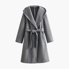 Trench long à capuche et ceinture gris pour femme