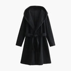 Trench long à capuche et ceinture noir pour femme