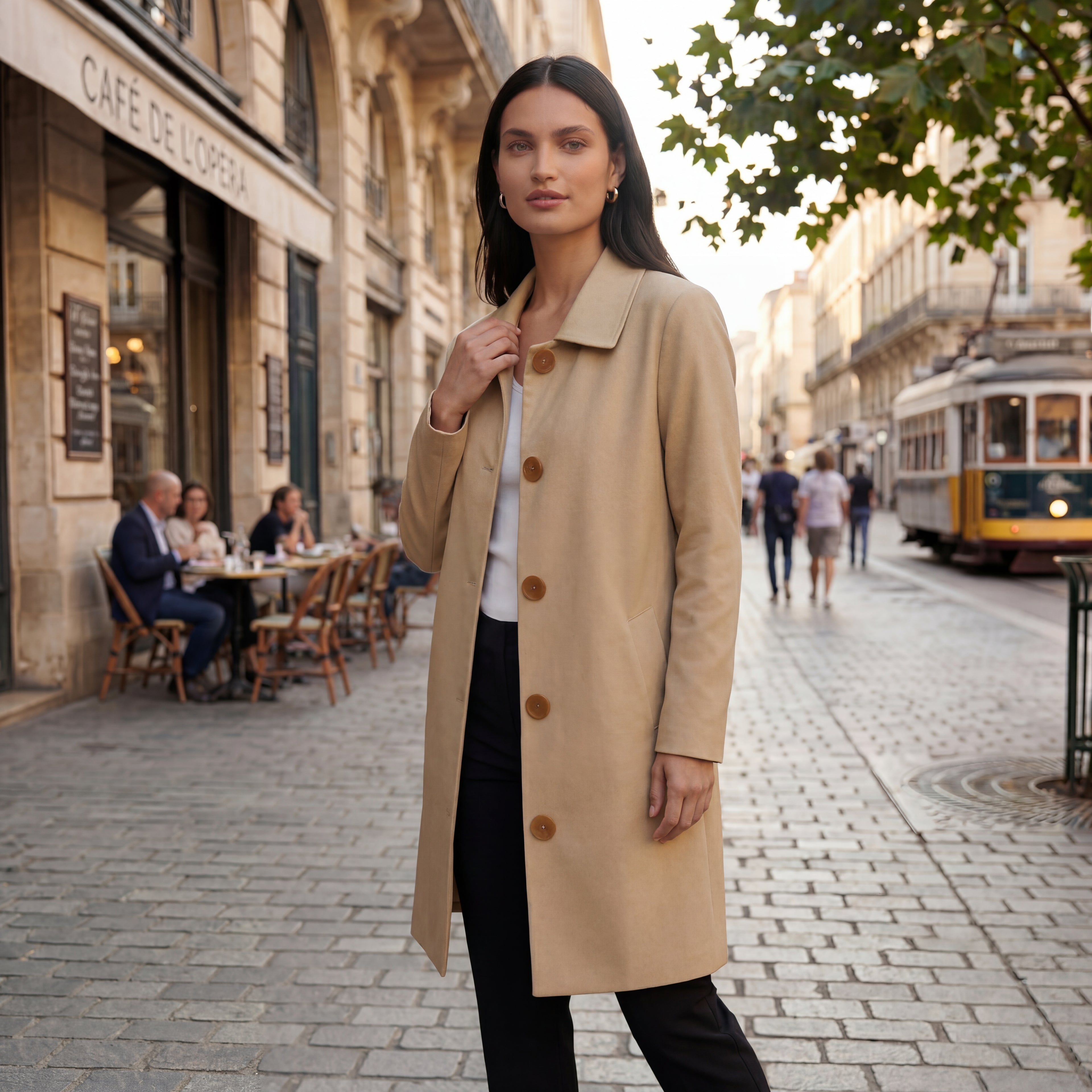Trench mi-long col classique boutons pour femme – vue 3