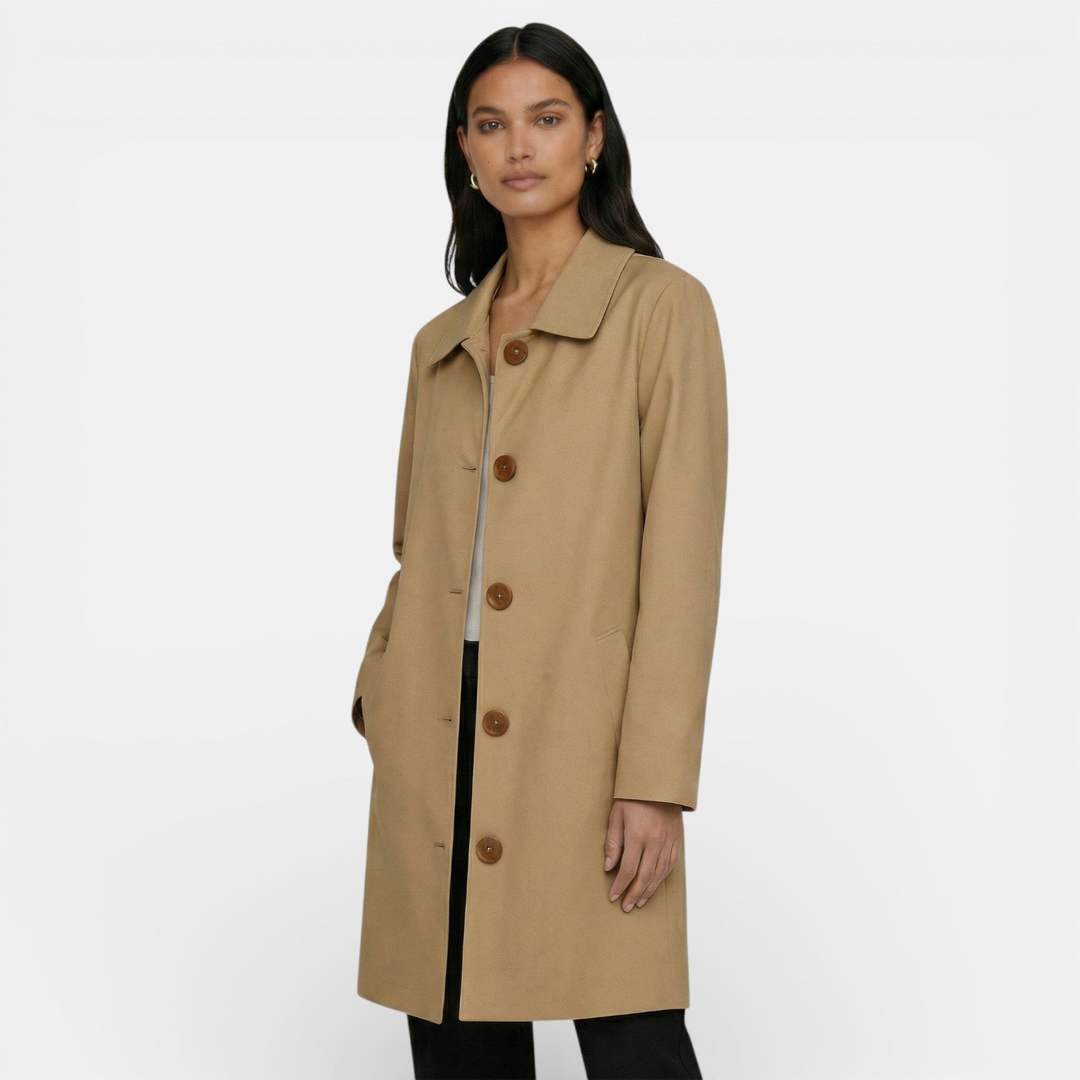 Trench mi-long col classique boutons kaki pour femme