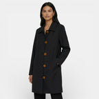 Trench mi-long col classique boutons noir pour femme