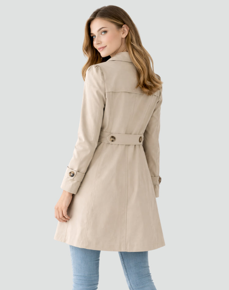 Trench mi-long boutonné à col revers pour femme
