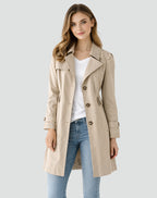 Trench mi-long boutonné à col revers kaki pour femme