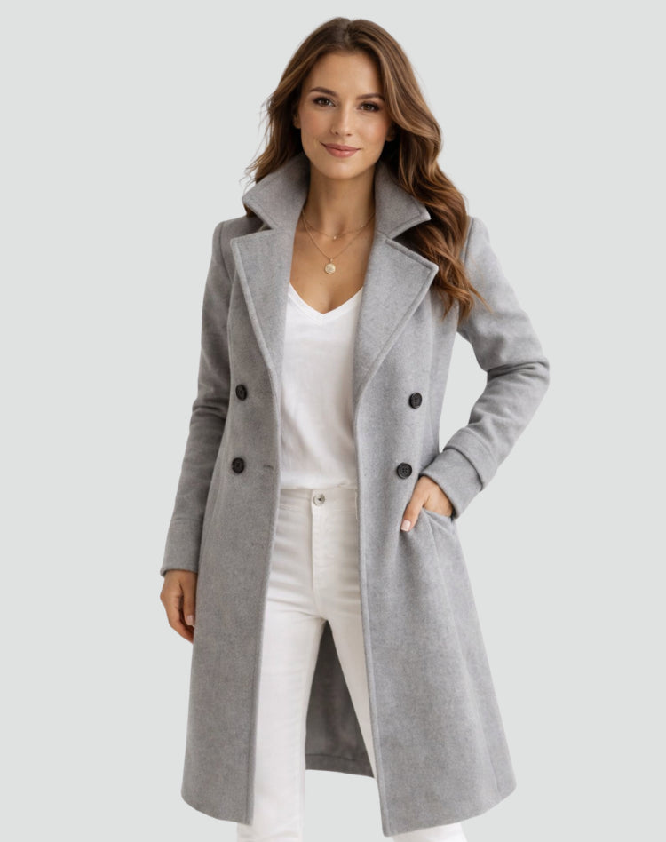 Trench mi-long double boutonnage col tailleur gris pour femme