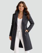 Trench mi-long double boutonnage col tailleur gris foncé pour femme