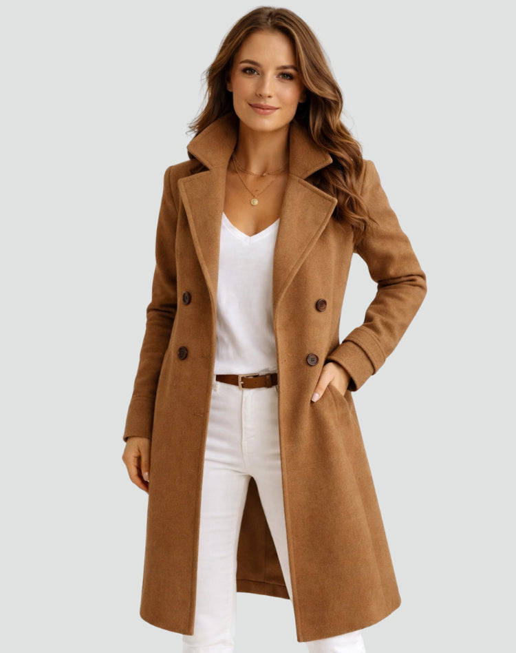 Trench mi-long double boutonnage col tailleur marron pour femme