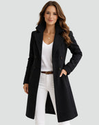 Trench mi-long double boutonnage col tailleur noir pour femme