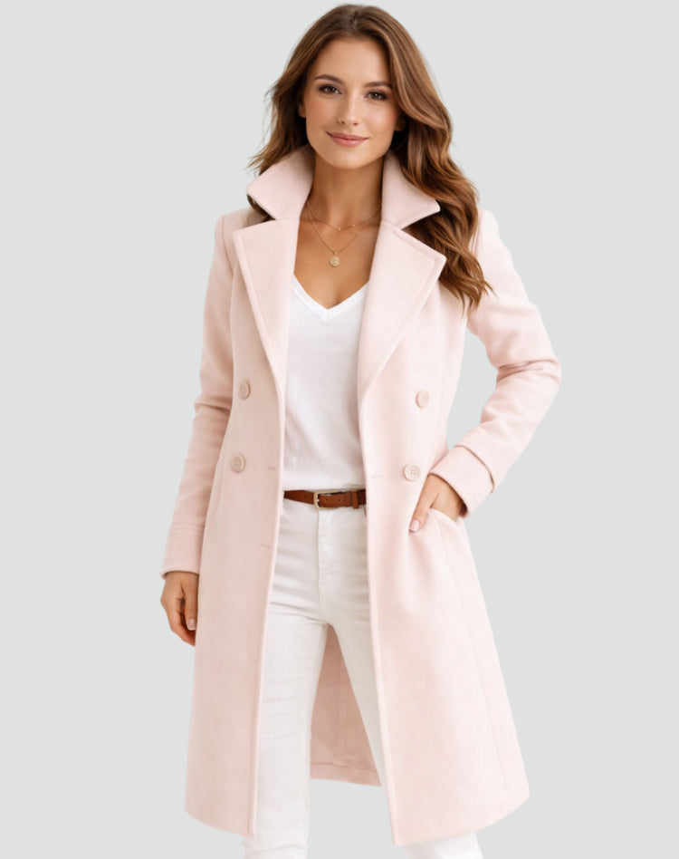 Trench mi-long double boutonnage col tailleur rose clair pour femme