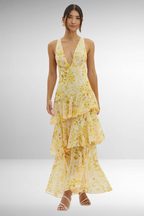 Robe maxi posée à plat pour montrer l'imprimé