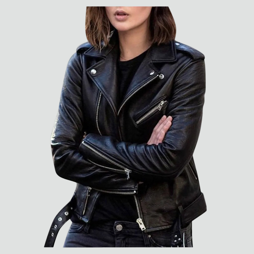 Veste biker asymétrique zippée noir pour femme