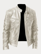 Veste biker col montant zippée argenté pour homme