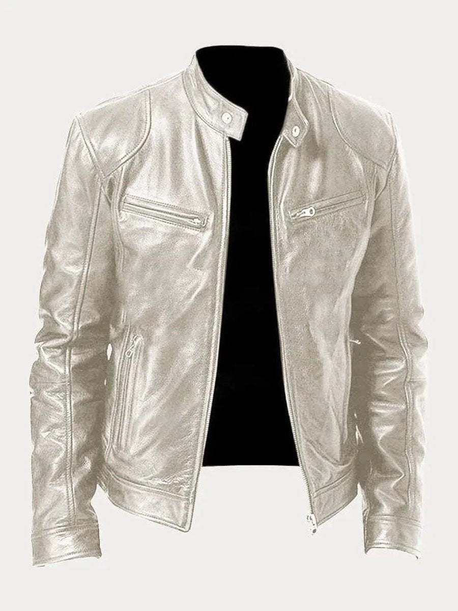 Veste biker col montant zippée argenté pour homme