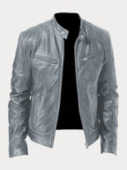 Veste biker col montant zippée gris pour homme