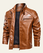 Veste biker col montant zippée marron pour homme