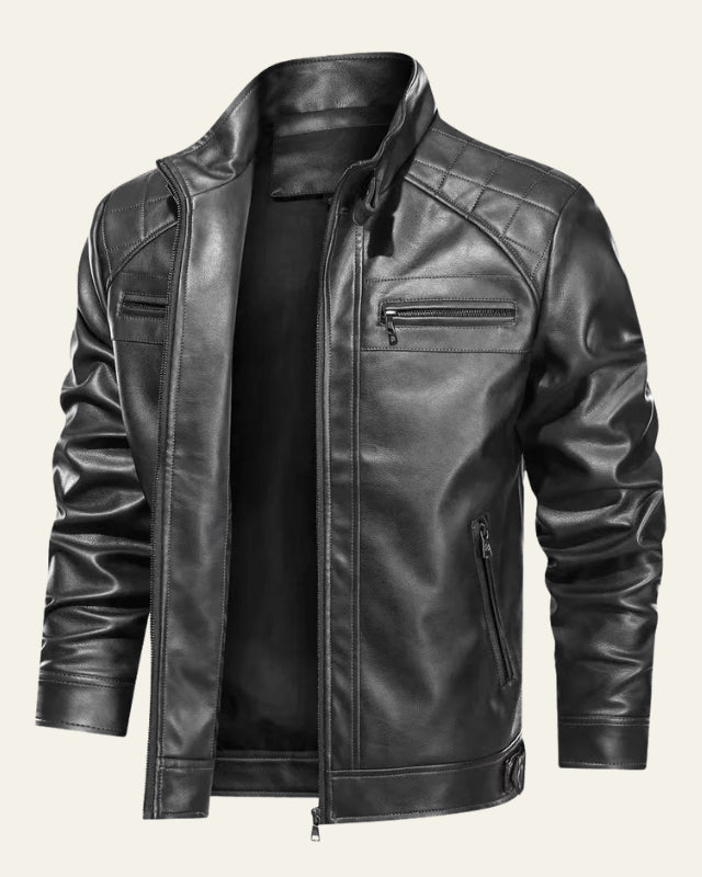 Veste biker col montant zippée noir pour homme