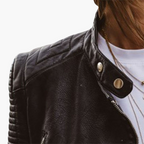 Veste biker matelassée col cranté zippée pour femme – vue 3